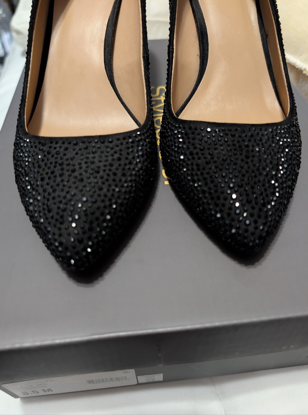 Black Crystal-Embellished Pointed Toe Pumps - Women